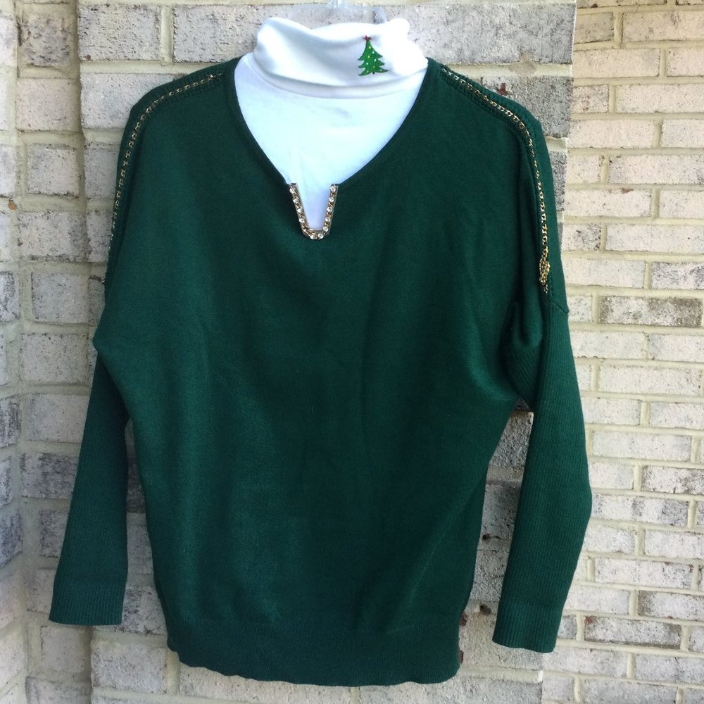 JYN Turtle Neck&Decorated Metal Sweater